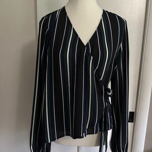 Express Black and White Wrap Tie Front Blouse
